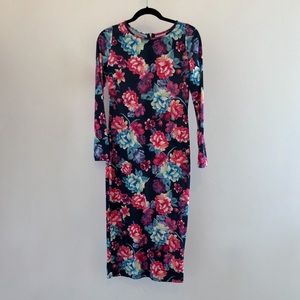 Floral Long Sleeved Midi Dress